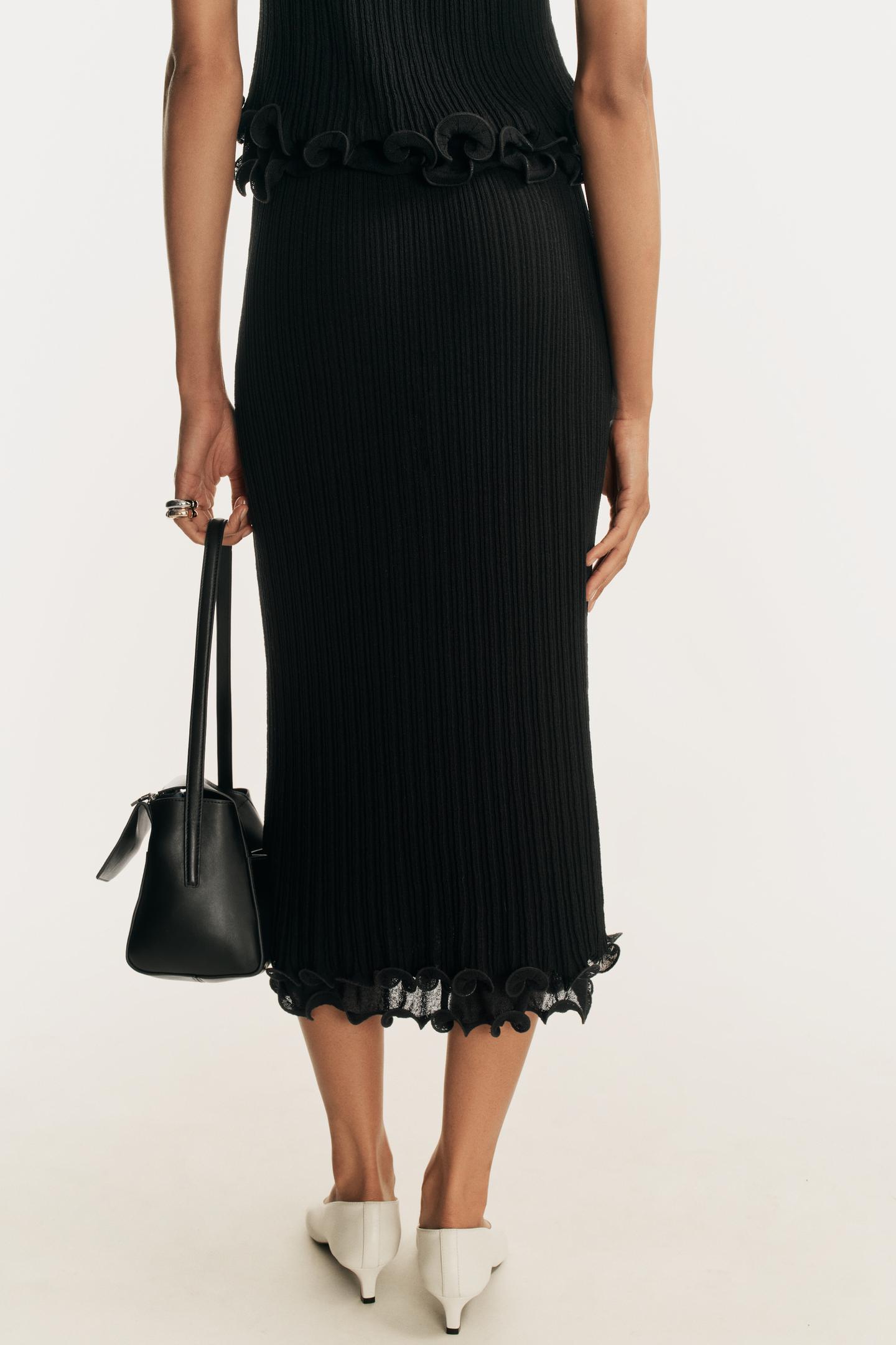 Женская юбка Zara Double-Layer Knit MIDI, цвет: Чёрный — фото 5
