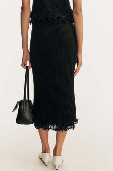 JUPE MI-LONGUE EN MAILLE DOUBLE ÉPAISSEUR - Noir de Zara - Image 4