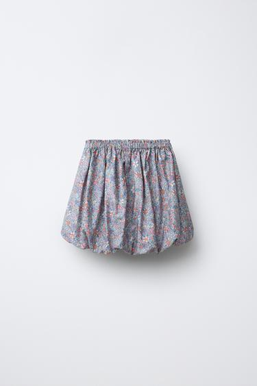 POPLIN FLORAL BALLOON SKIRT - Blue by Zara - Image 1