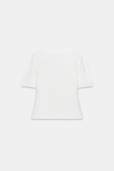 GILET EN MAILLE MANCHES COURTES - Blanc de Zara - Image 8