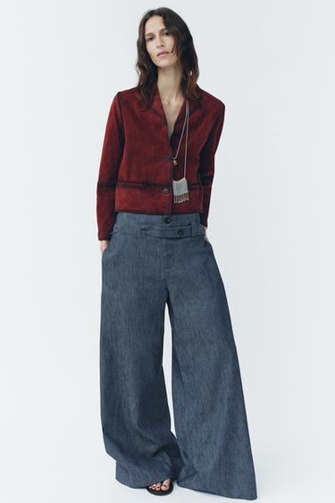 100% SUEDE LEATHER BLAZER - ZW COLLECTION LIMITED EDITION - Wine by Zara