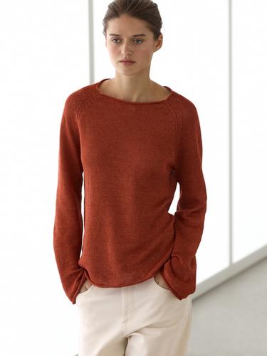 Pull en maille col rond en lin - Orange brûlé de Zara