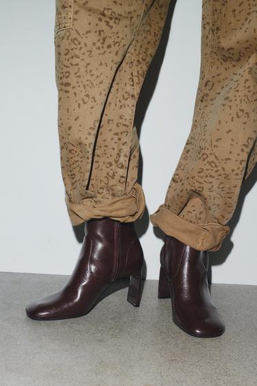 HEELED ANKLE BOOTS WITH ROUNDED TOES - Burgundy Red by Zara - Image 1