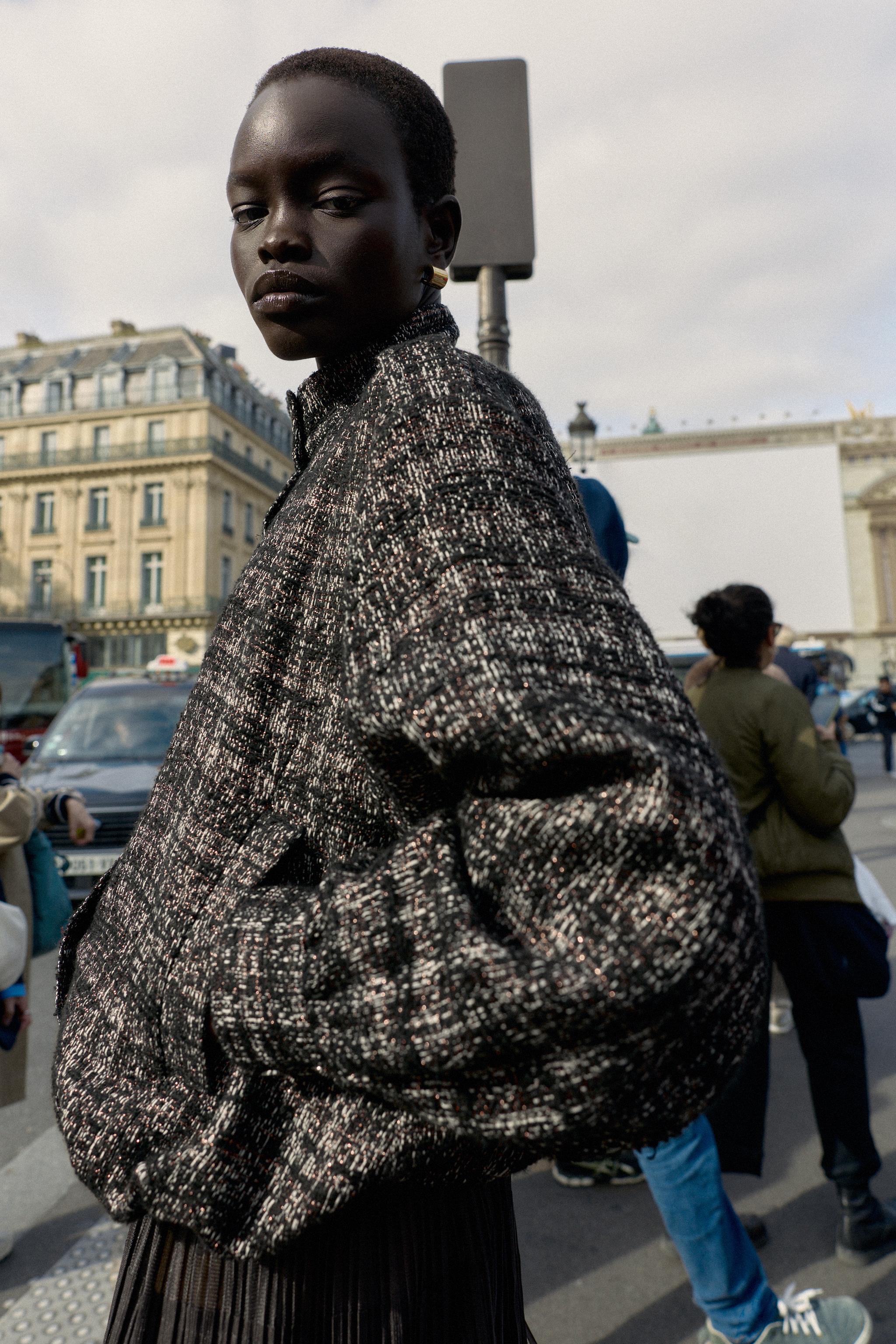 METALLIC THREAD TEXTURED BOMBER JACKET