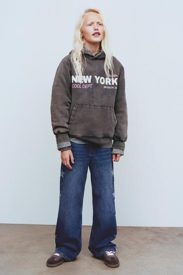 MOLETOM COM CAPUZ E TEXTO - Cinza-antracito da Zara