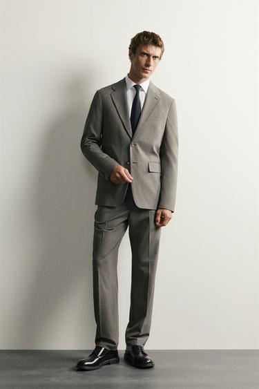 HOUNDSTOOTH REGULAR FIT SUIT BLAZER - Beige by Zara - Image 0