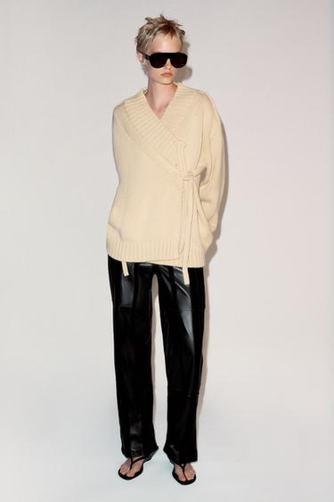 Zara KNIT WRAP JACKET - Ecru