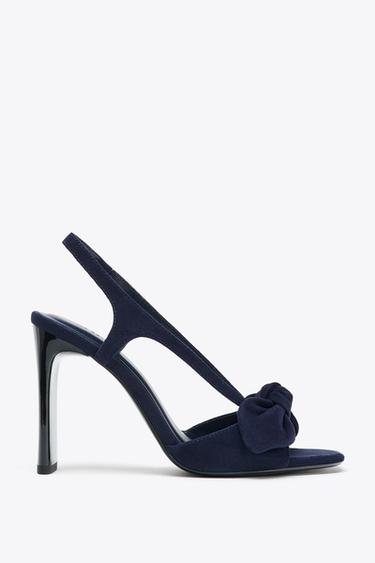Zara SUEDE BOW HEELED SANDALS - Blue