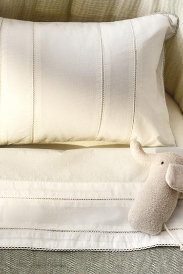 HEMSTITCHED POPLIN MINI COT SHEET SET - Oyster-white by Zara - Image 5