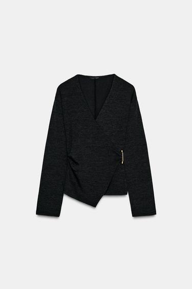 SIDE BROOCH TOP - Dark anthracite by Zara