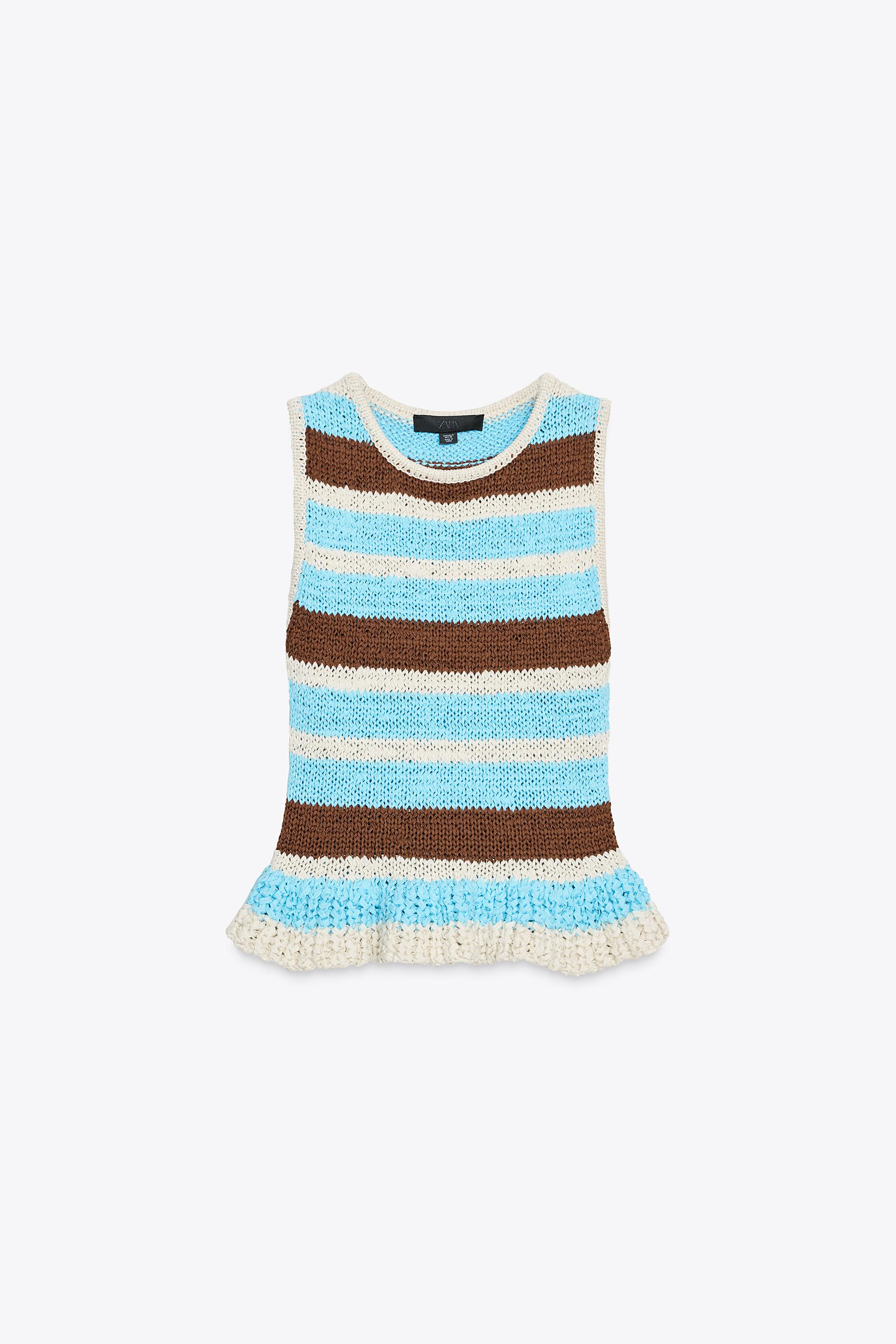 ストライプ柄フリル付きニットトップス - マルチカラ― | ZARA