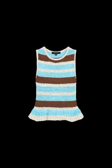 Zara STRIPED KNIT RUFFLE TOP - Multicolored - Image 0