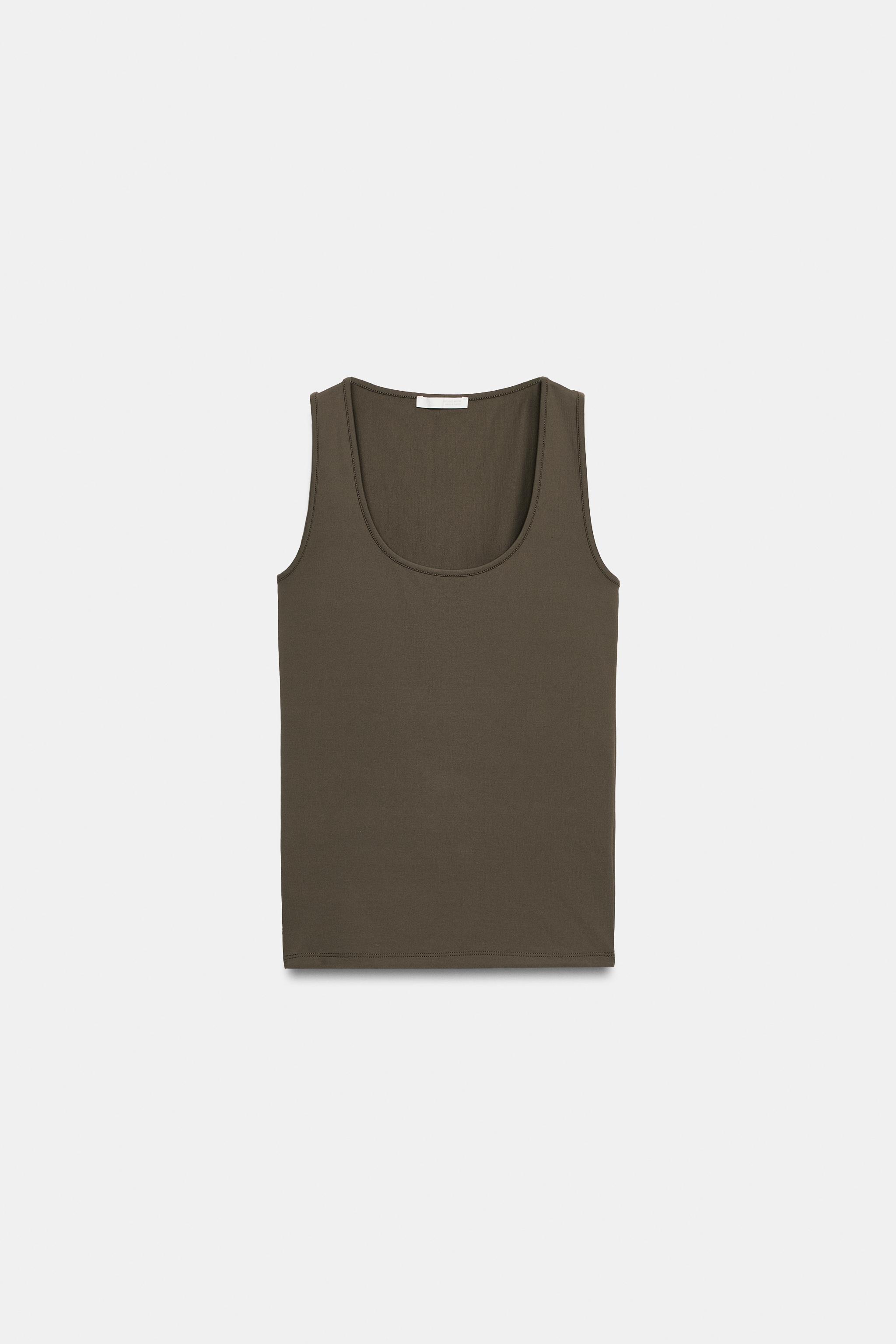 WIDE STRAP POLYAMIDE T-SHIRT — Khaki