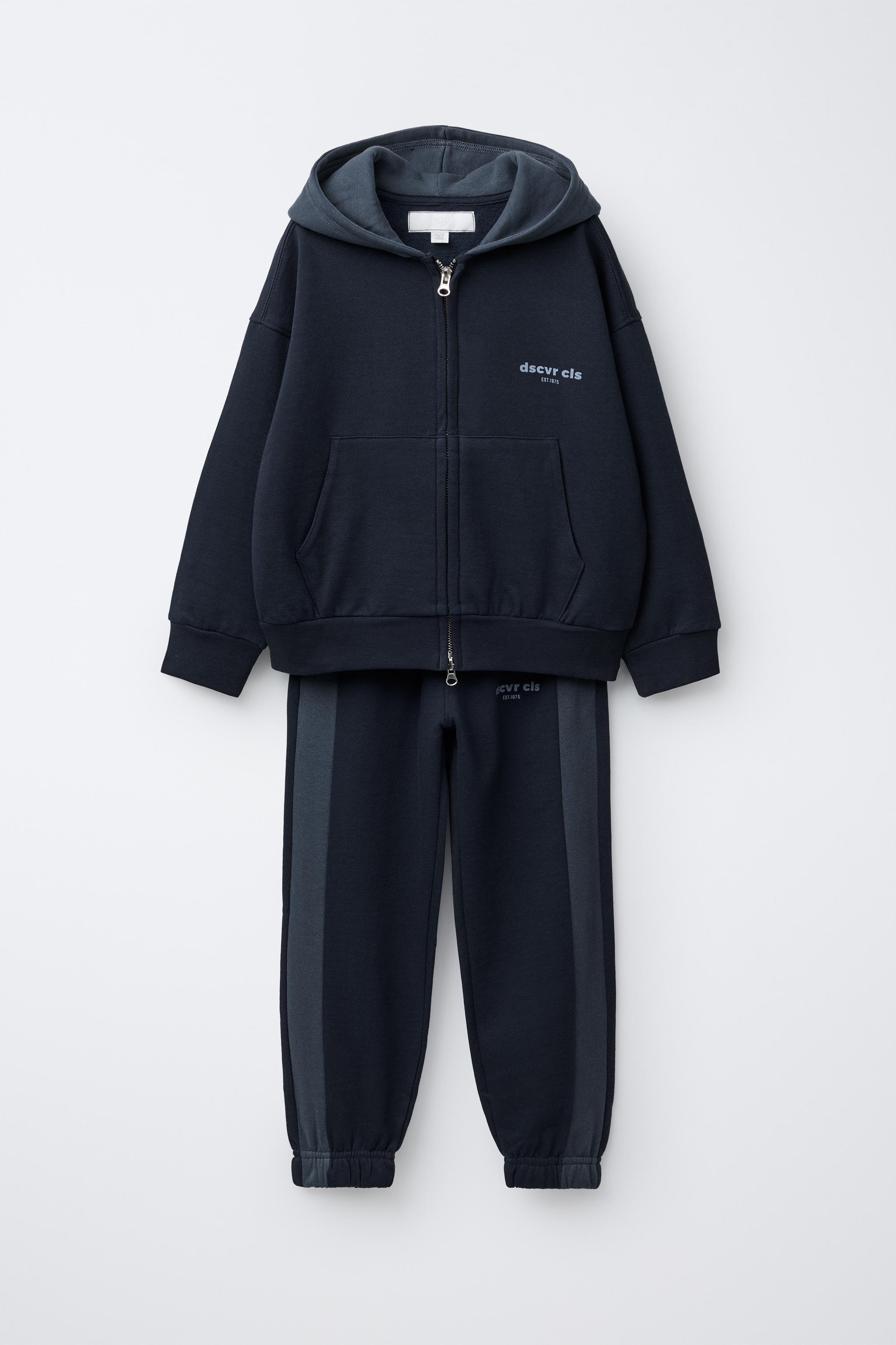 ZIP-UP HOODIE AND STRIPED JOGGER PANTS SET - Blue | ZARA
