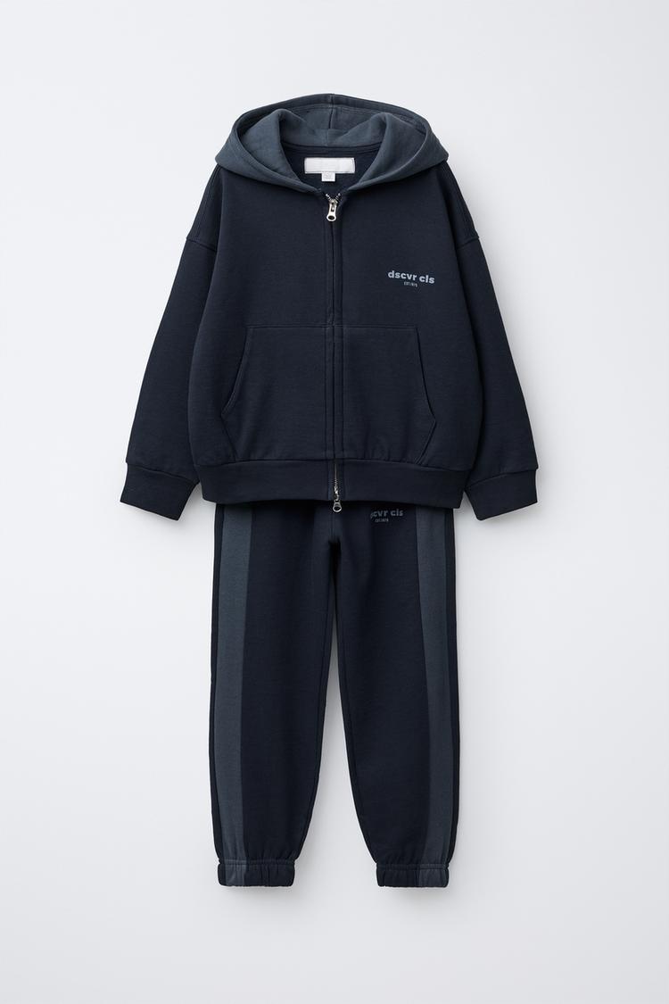 ENSEMBLE SWEAT ZIPPÉ ET PANTALON DE JOGGING À BANDES Bleu ZARA