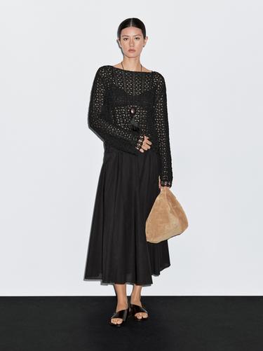 Zara 100% cotton flared skirt - Black