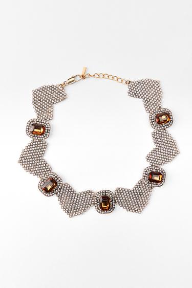 COLAR COM CORAÇÕES STRASS - Ouro-envelhecido da Zara