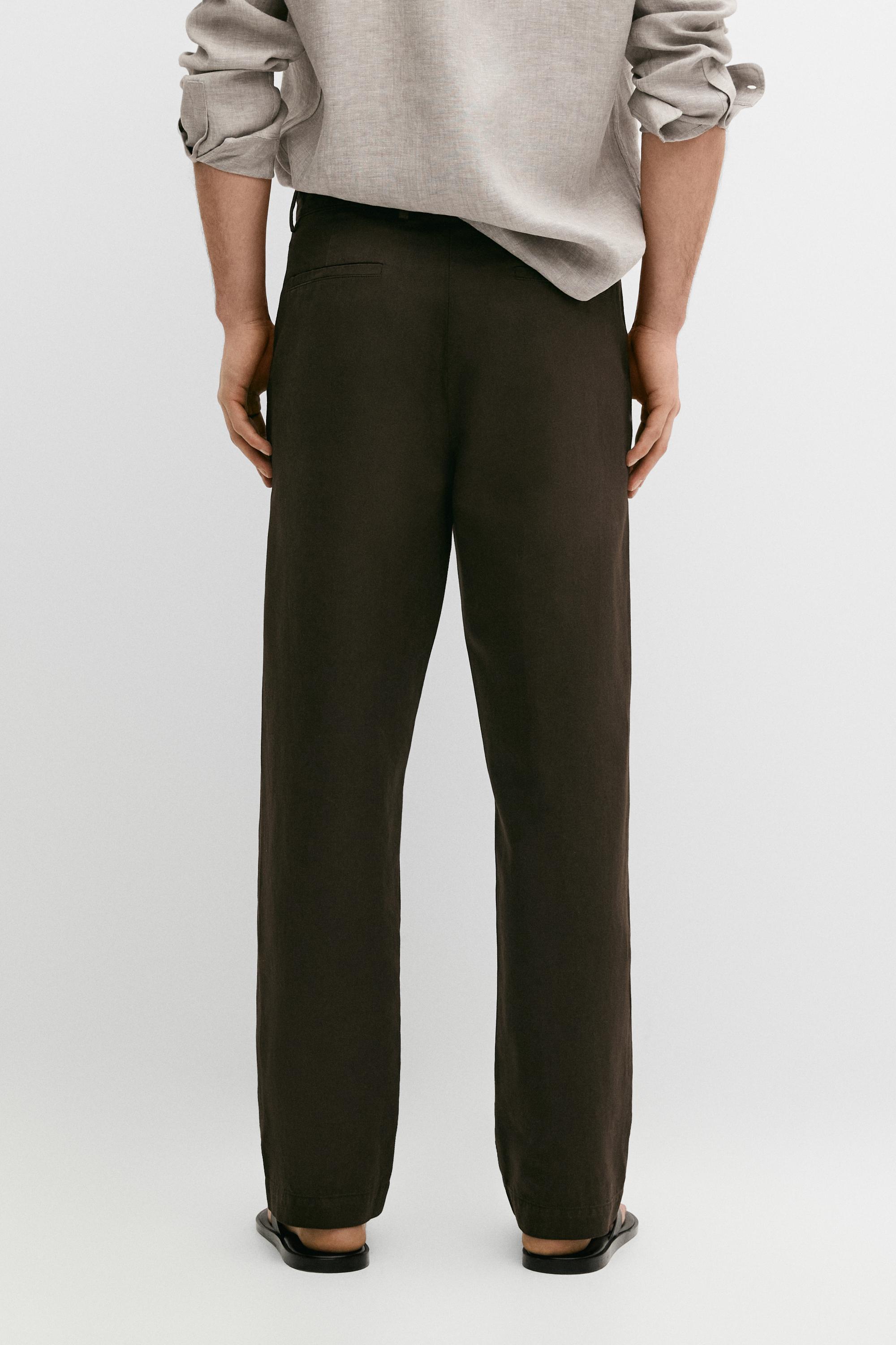 Straight-leg linen and cotton trousers with darts