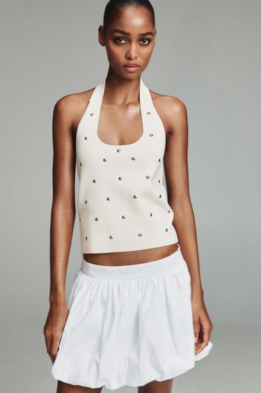 TOP PUNTO TACHAS - Blanco roto de Zara