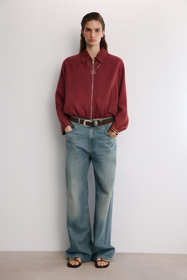 CAZADORA BOMBER MEZCLA VISCOSA - Granate de Zara