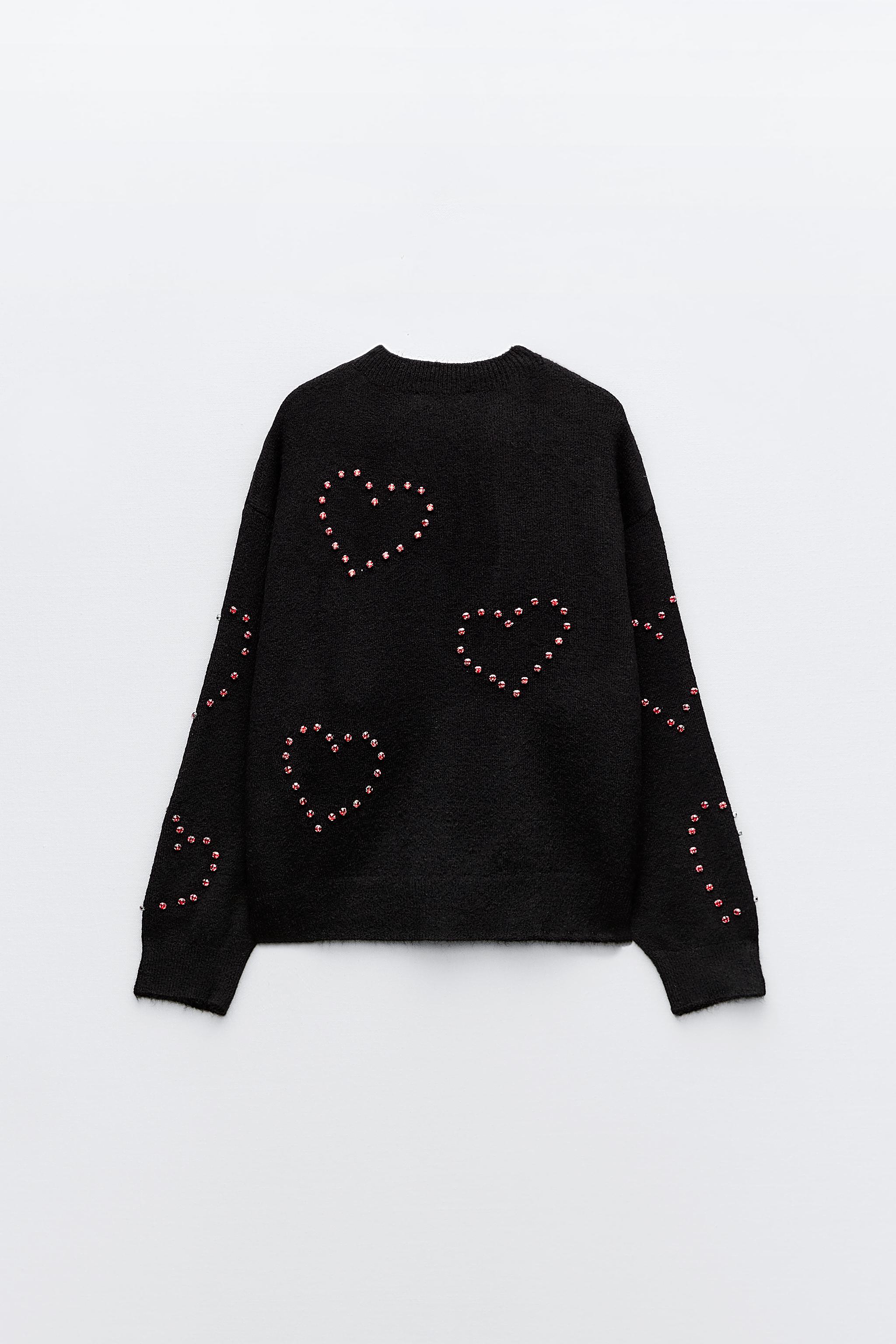 HEART BEADED KNIT SWEATER - Black | ZARA United States