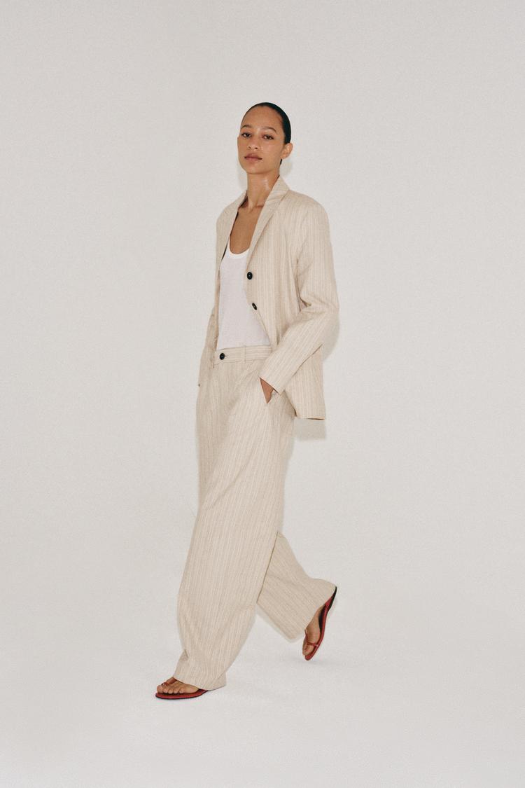 Blazer de mezcla de lino a rayas de la colección ZW 4