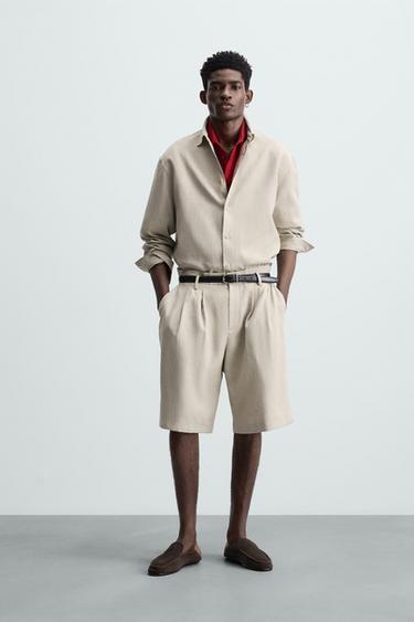 TEXTURED LINEN BLEND OVERSHIRT - Light beige by Zara - Image 0