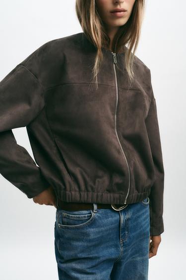 BLOUSON EFFET DAIM - Chocolat de Zara - Image 3