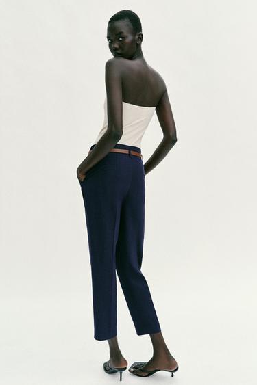 HIGH-WAIST TROUSERS WITH BELT - Navy blue by Zara