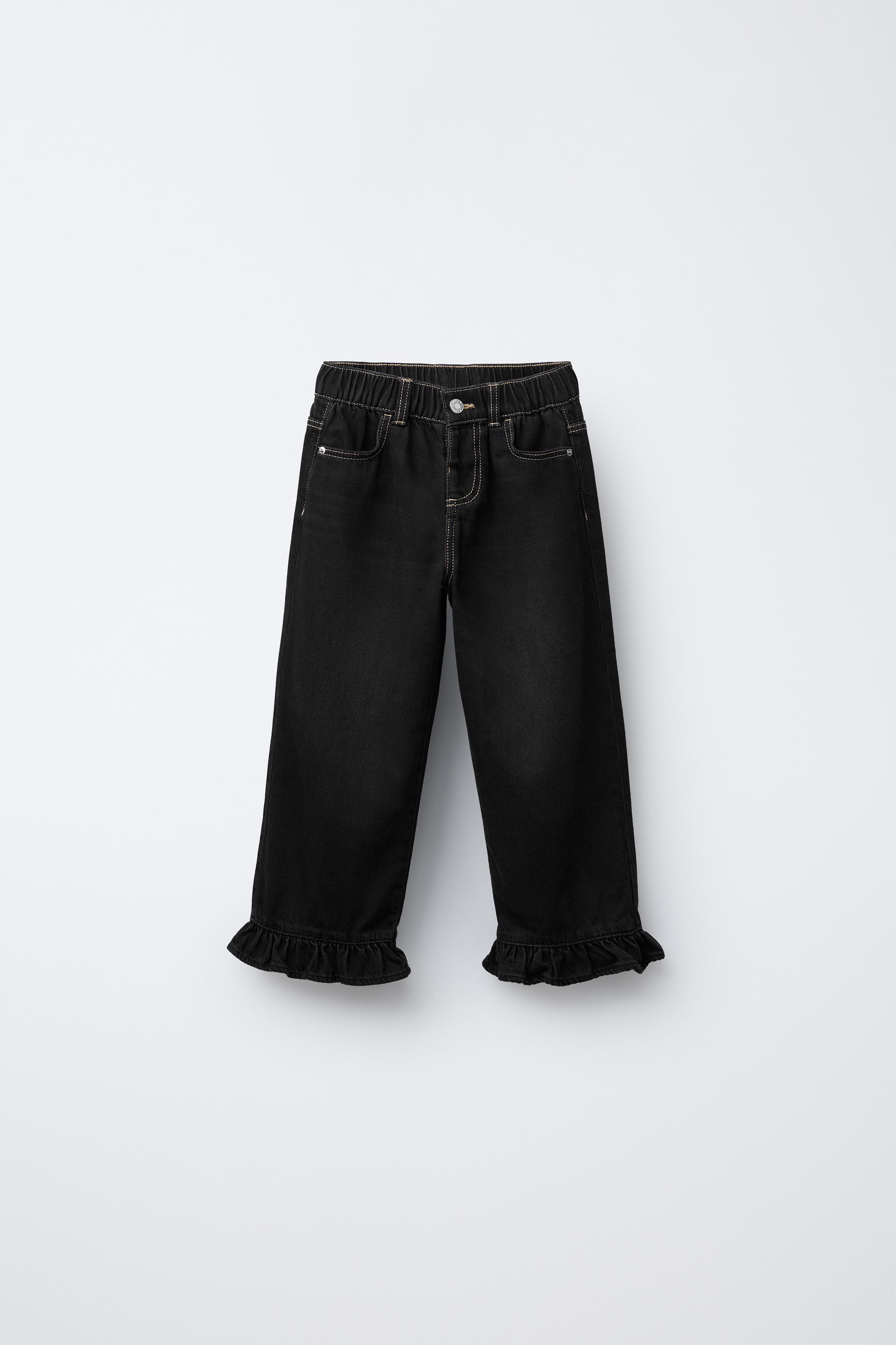 パンツ [SAENGINSTUDIO] RUFFLE NYLON CULLOTTE PANTS RUFFLED HEM CULOTTE JEANS - Black | ZARA United States