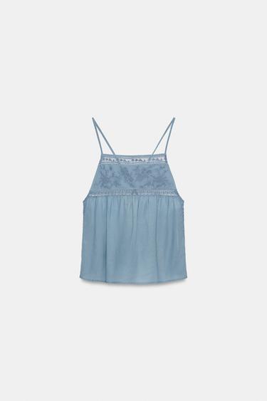 TOP À BRETELLES BRODÉES - Bleu de Zara - Image 4