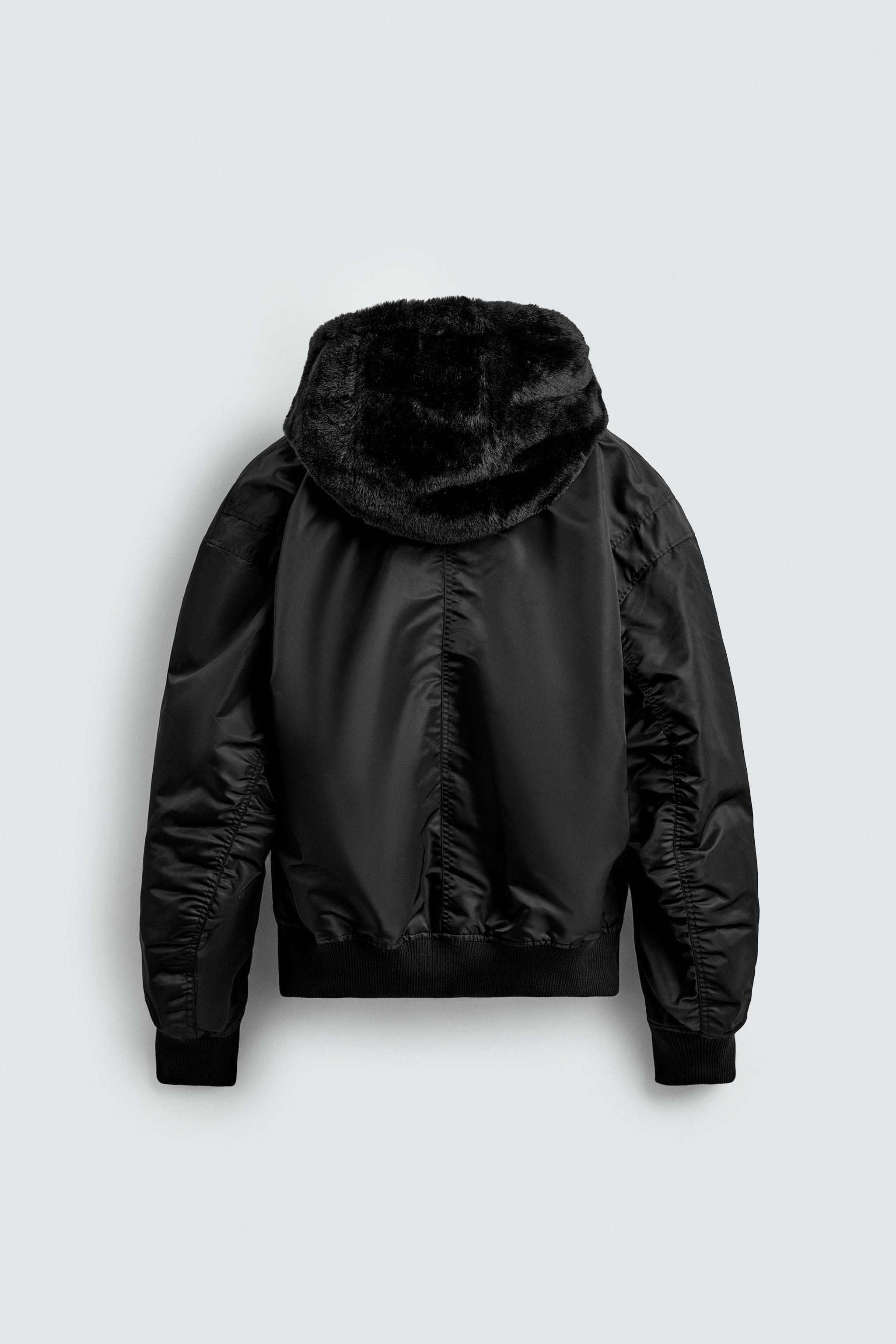 【ZARA】リバーシブルファージャケット リバーシブルファージャケット ボンバー - ブラック | ZARA