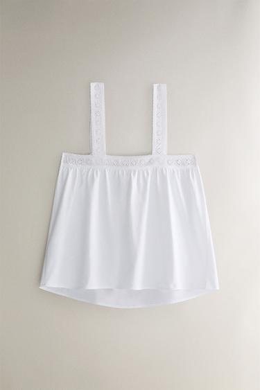 TOP IN COTONE CON PIZZO - Bianco di Zara - Immagine 0