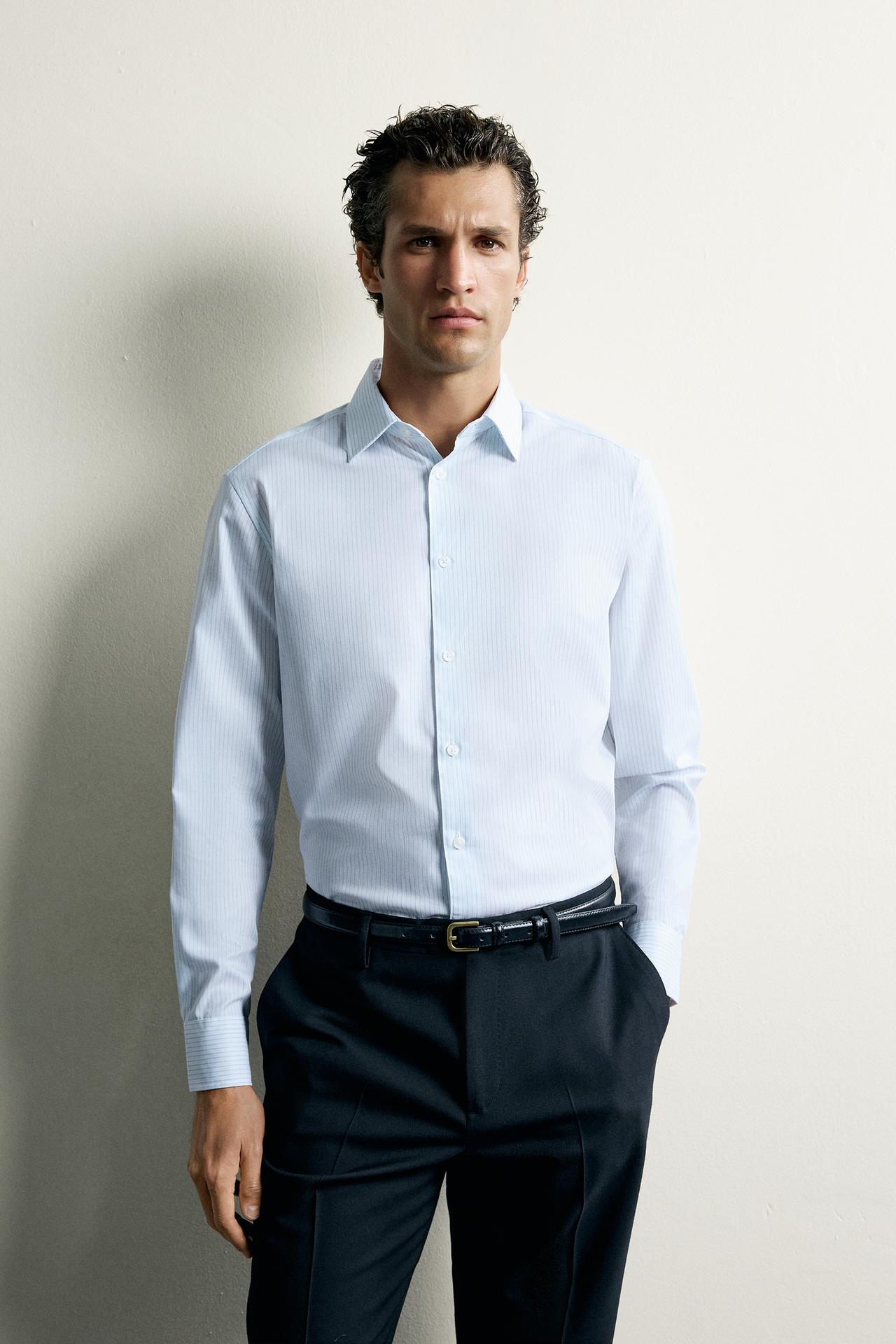 STRUCTURED REGULAR FIT SHIRT — Green stripe