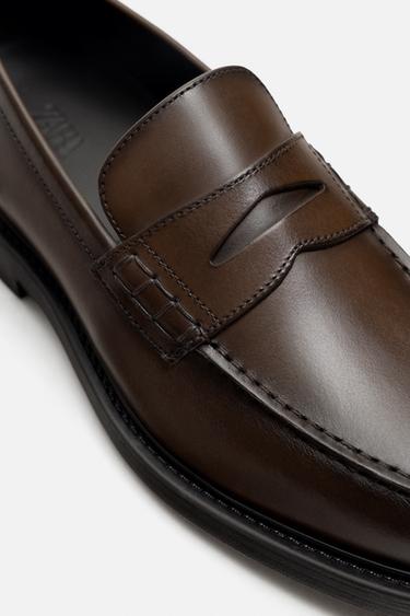 LEATHER PENNY LOAFERS - Brown by Zara - Image 2