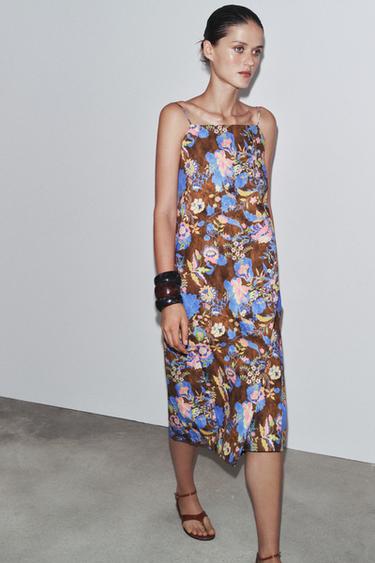 FLORAL PRINT POPLIN DRESS ZW COLLECTION - Brown-Blue by Zara - Image 2