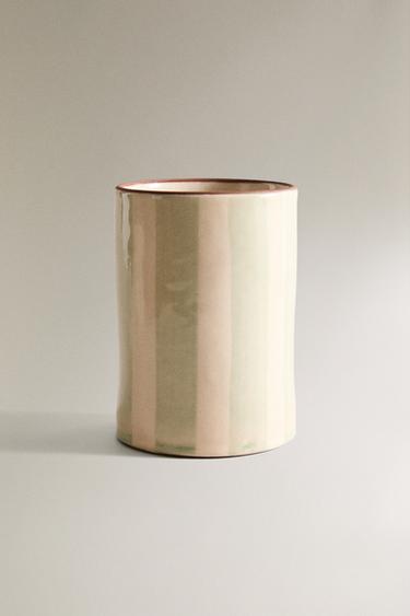 CERAMIC STRIPED TOOTHBRUSH HOLDER - Blues by Zara