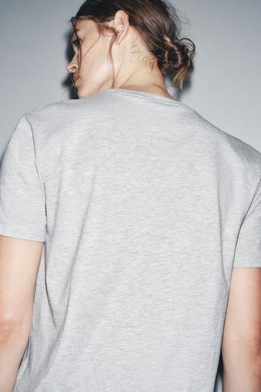 BASIC COTTON T-SHIRT - Grey marl by Zara - Image 2