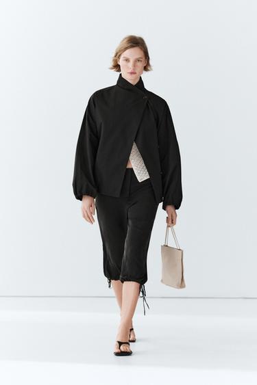Zara Technical bomber jacket with side button - Black - Image 0