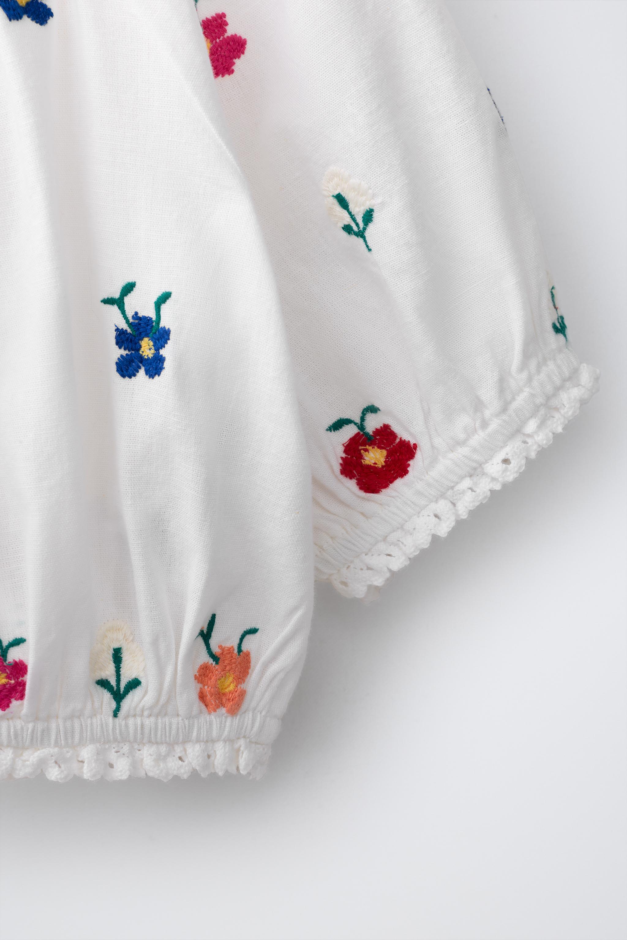 Детские блузки Zara EMBROIDERED FLORAL PUFF SLEEVE BLOUSE — фото 4
