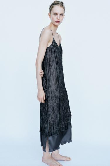 CRINKLE-EFFECT STRAPPY DRESS - Mid-blue by Zara