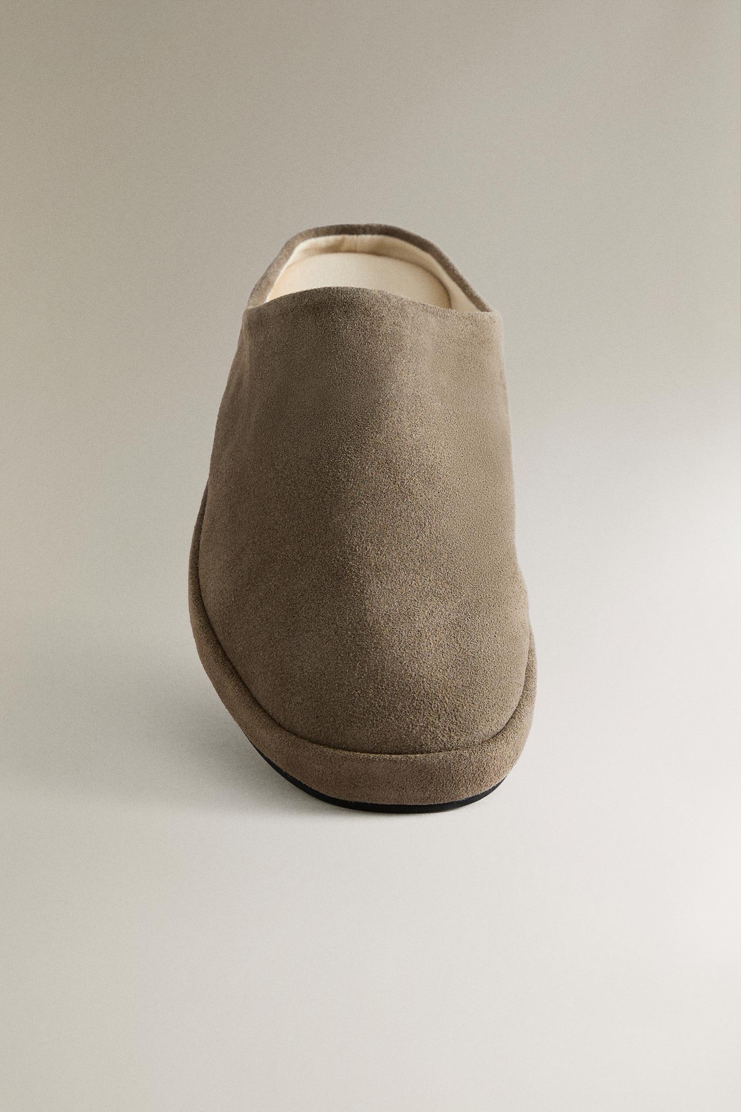 Женские сабо Zara Split Suede Mule Slippers, цвет: Хаки зелёный — фото 5