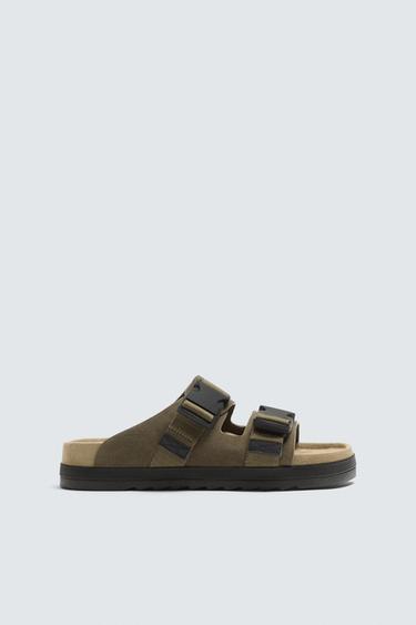 SANDALIA PIEL DOBLE TIRA - Verde de Zara