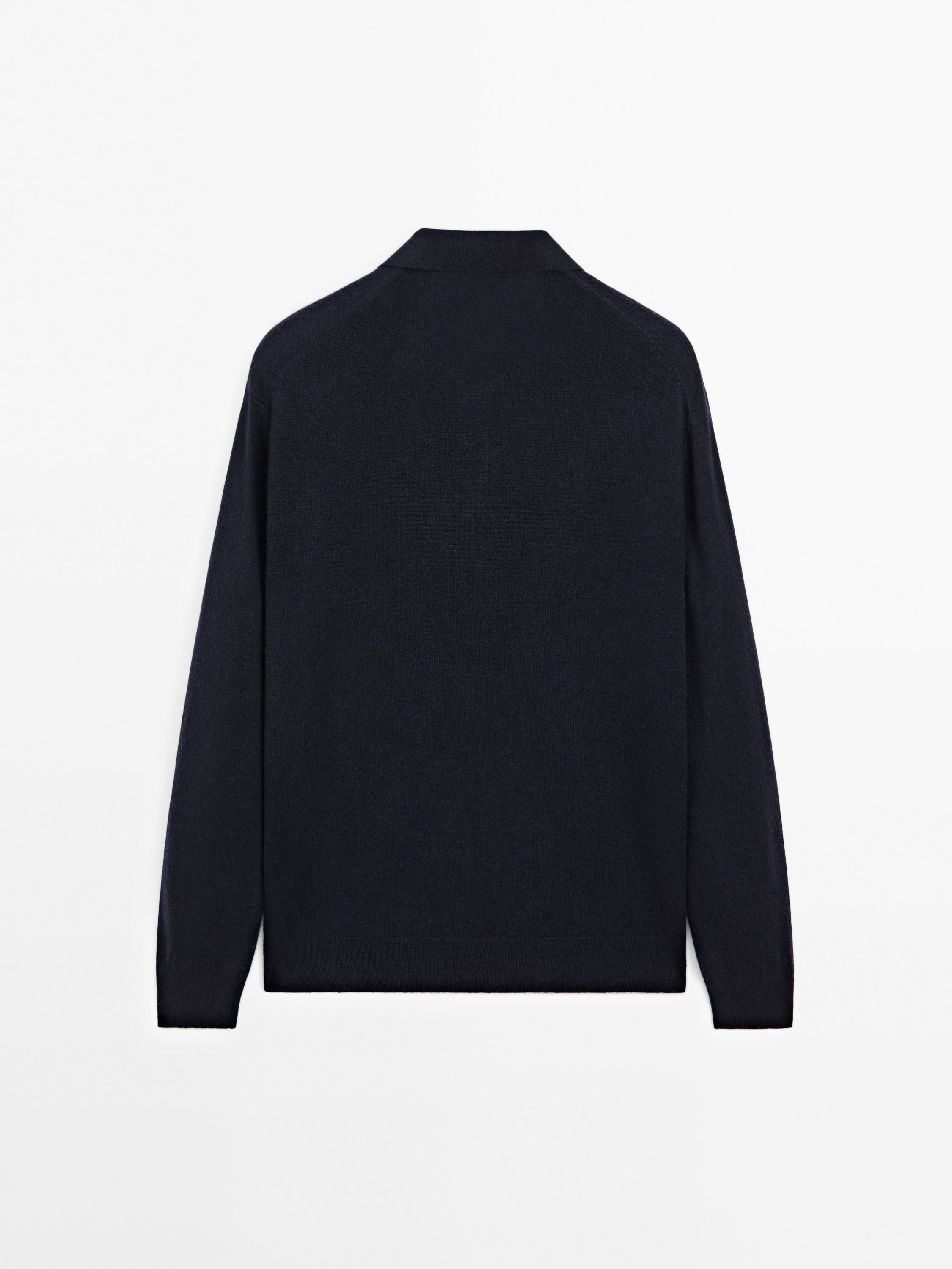 100% cashmere ribbed knit polo shirt