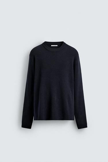 TEXTURED JUMPER WITH WOOL - Navy blue by Zara