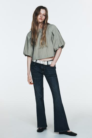 توب مربعات بأكمام منفوخة - بني-أزرق الخاص بـ Zara - صورة 0