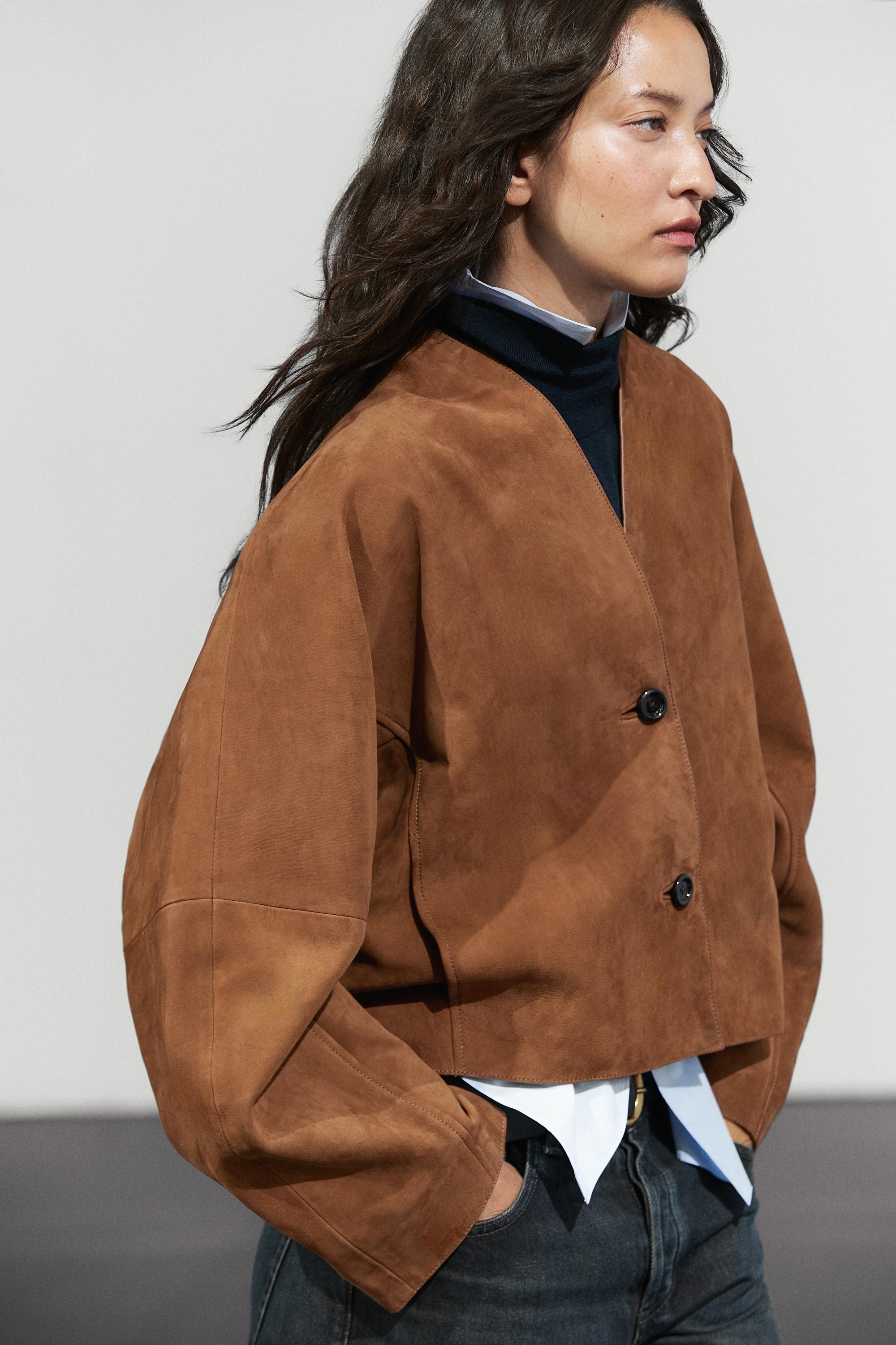 Veste blousante col en V cuir daim