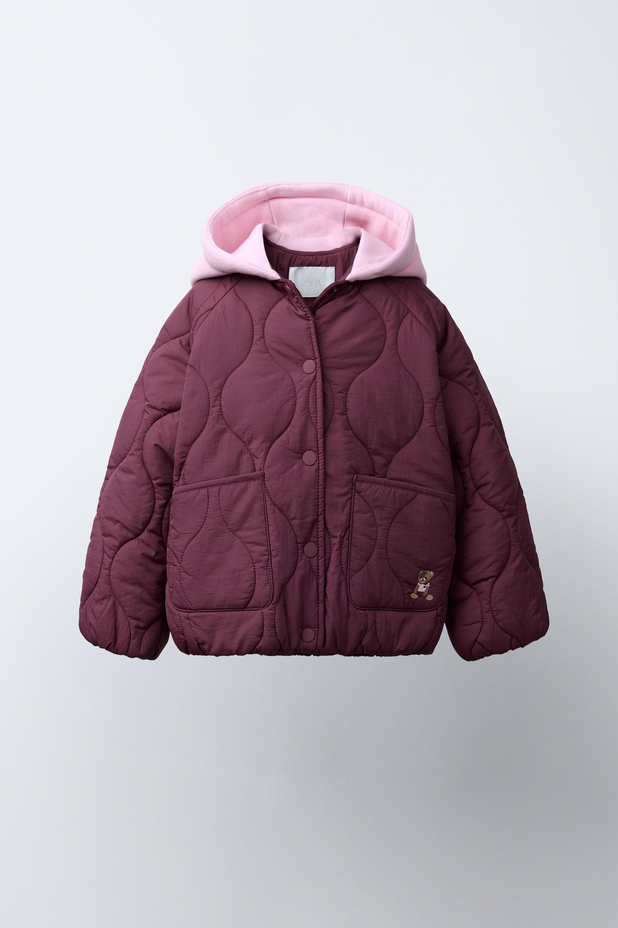 EMBROIDERED BEAR HOODED PUFFER JACKET