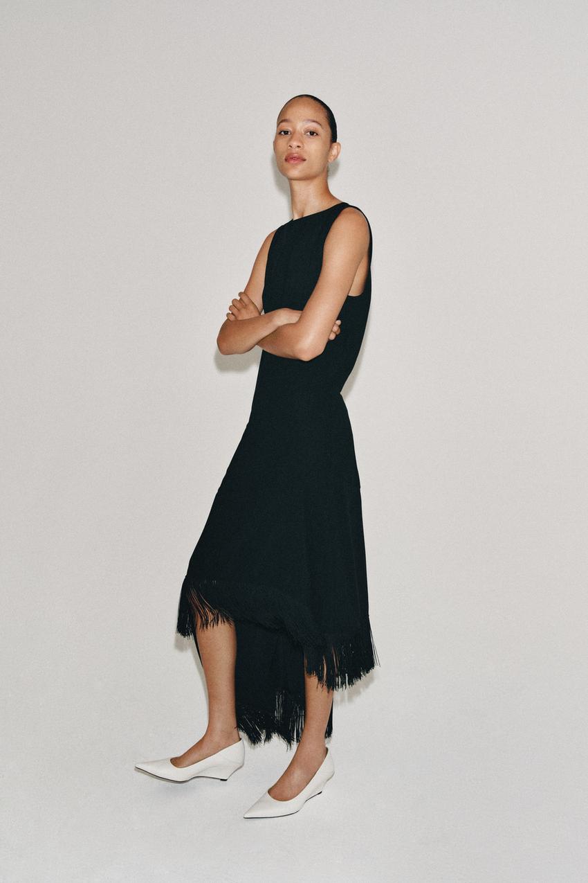 ASYMMETRIC FRINGED DRESS ZW COLLECTION - Black | ZARA United States