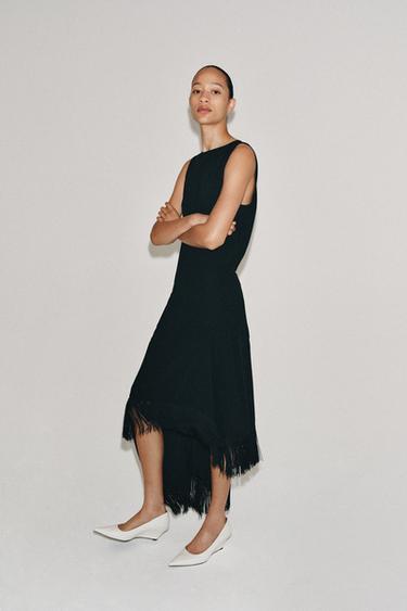 ZW COLLECTION ASYMMETRIC FRINGED DRESS - Black by Zara - Image 0